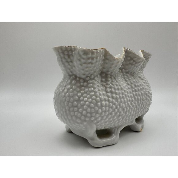 Mid Century Modern Japan Cherry Footed Bag Planter Vase MCM Gold Coloured Trim - Picture 9 of 9